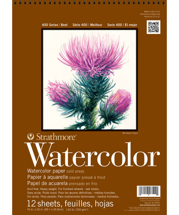 STRATHMORE 400 SERIES WATERCOLOR PAD 15X22 12 Sheets  GSM-300 SIZE-38.10 x 55.88 cm