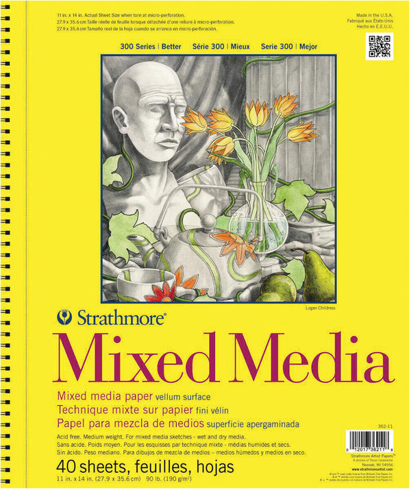 STRATHMORE 300 SERIES MIXED MEDIA PAD 11X14 40 Sheets  GSM-190 SIZE-27.94 x 35.56 cm