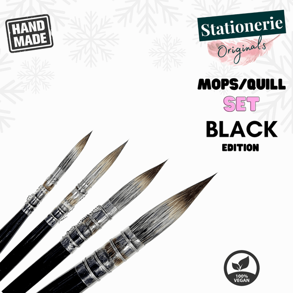 Stationerie Professional Synthetic Pointed Black MOPS Set Of 4 (Extremely Soft With Great Retention capacity)