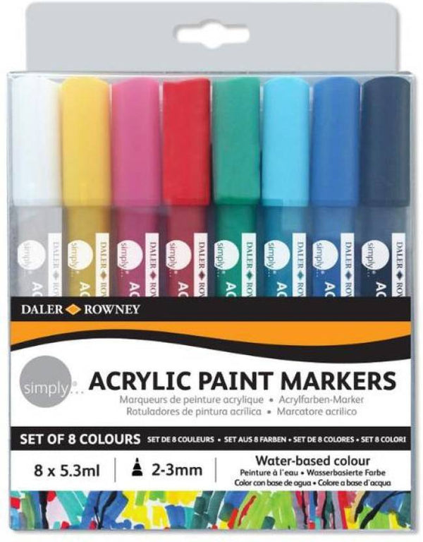 Daler-Rowney Simply 2-3mm Acrylic Paint Markers Set (Assorted, Pack of 8)