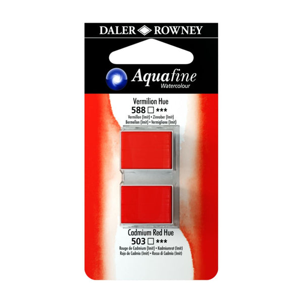 Daler-Rowney Aquafine Watercolour Blister pack (Half Pans, Vermilion Hue/Cadmium Red Hue-004), Pack of 1