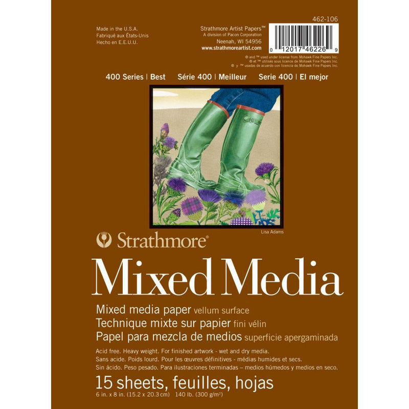 STRATHMORE 400 SERIES MIXED MEDIA PAD 140LB 6X8 15 Sheets  GSM-300 SIZE-15.24 x 20.32 cm