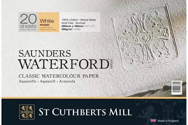 Saunders Waterford St Cuthberts Rough Block White 300 gsm 260x180mm (10" x 7") (20 Sheets)
