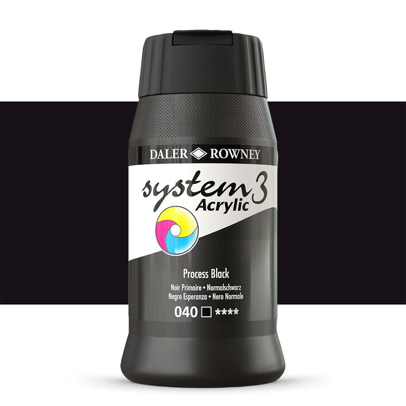 Daler-Rowney System3 Acrylic Colour Paint Plastic Pot (500ml, Process Black-040) Pack of 1