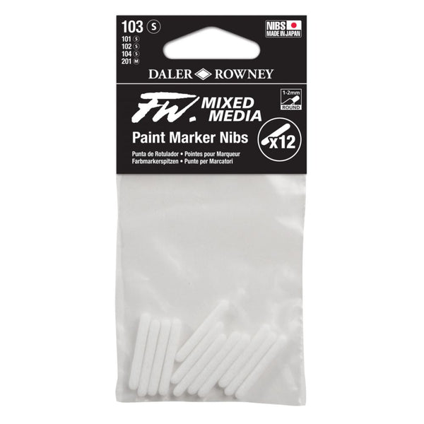 Daler-Rowney FW 1-2mm Mixed Media Paint Marker Nibs Set (12 x Round Nibs, 103 Small)