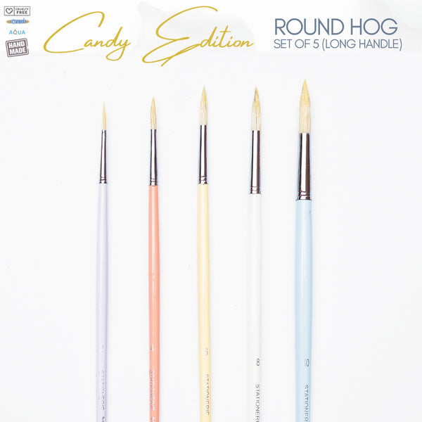 Stationerie Signature Round Hogg Brush Set Of 5 Long Handle Candy Edition