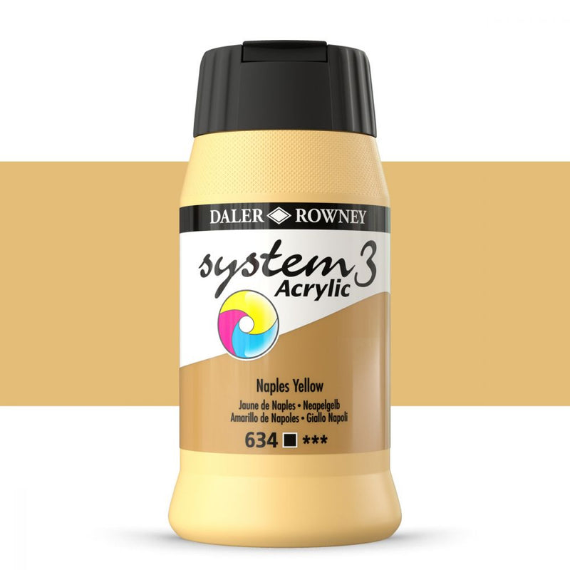 Daler-Rowney System3 Acrylic Colour Paint Plastic Pot (500ml, Naples Yellow-634) Pack of 1