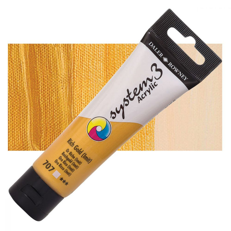 Daler-Rowney System3 Acrylic Colour Paint Plastic Tube (150ml, Rich Gold Imit-707), Pack of 1