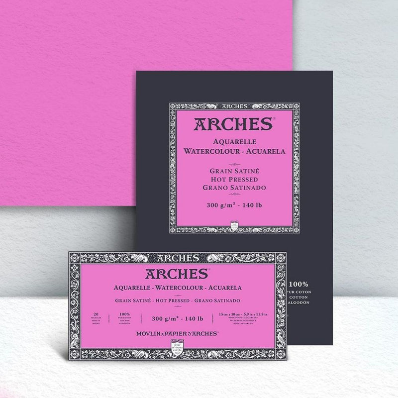 Arches Watercolour 300 GSM Hot Pressed Natural White 23 x 31 cm Paper Pad, 12 Sheets