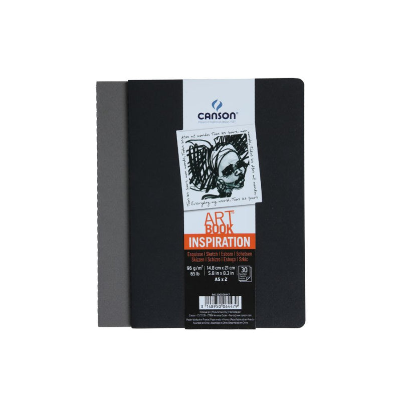 Canson Inspiration 96 GSM Light Grain A5 Hardbound Books (Size-14.8x21cm, Black & Dark Grey, 30 Sheets)