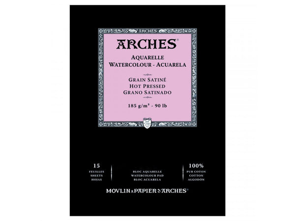 Arches Watercolour 185 GSM Hot Pressed Natural White, 14.8 cm x 21 cm, A5 cm Paper Pad, 15 Sheets
