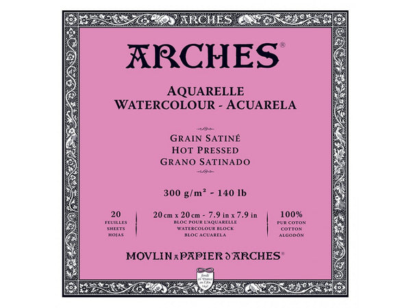 ARCHES Watercolour Hot Pressed Block WHNA 20 Sheet Block GSM 300, Size 20 cm x 20 cm