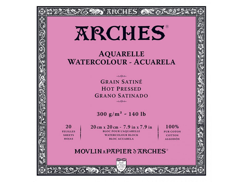ARCHES Watercolour Hot Pressed Block WHNA 20 Sheet Block GSM 300, Size 20 cm x 20 cm