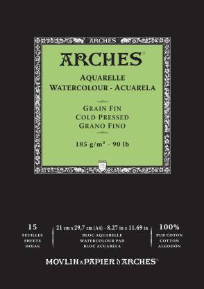 Arches Watercolour 185 GSM Cold Pressed Natural White A4 Paper Pad, 15 Sheets