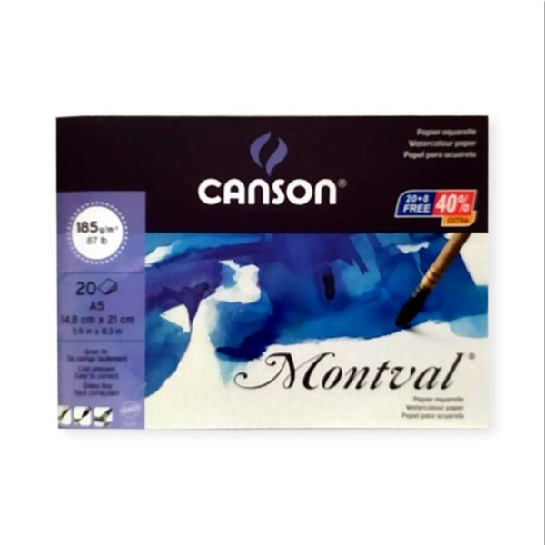 Canson Montval 14.8x21cm; A5 Cut Packs 185 GSM 20 + 8 Sheets