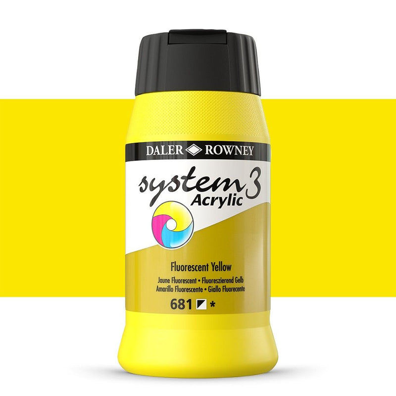 Daler-Rowney System3 Acrylic Colour Paint Plastic Pot (500ml, Fluorescent Yellow-681) Pack of 1