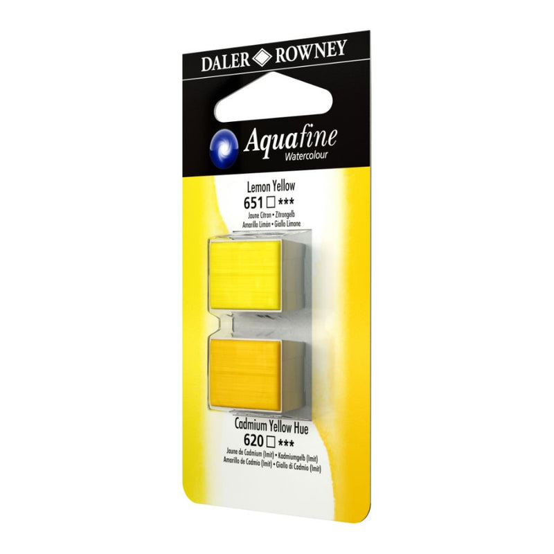 Daler-Rowney Aquafine Watercolour Blister pack (Half Pans, Lemon Yellow/Cadmium Yellow Hue-001), Pack of 1