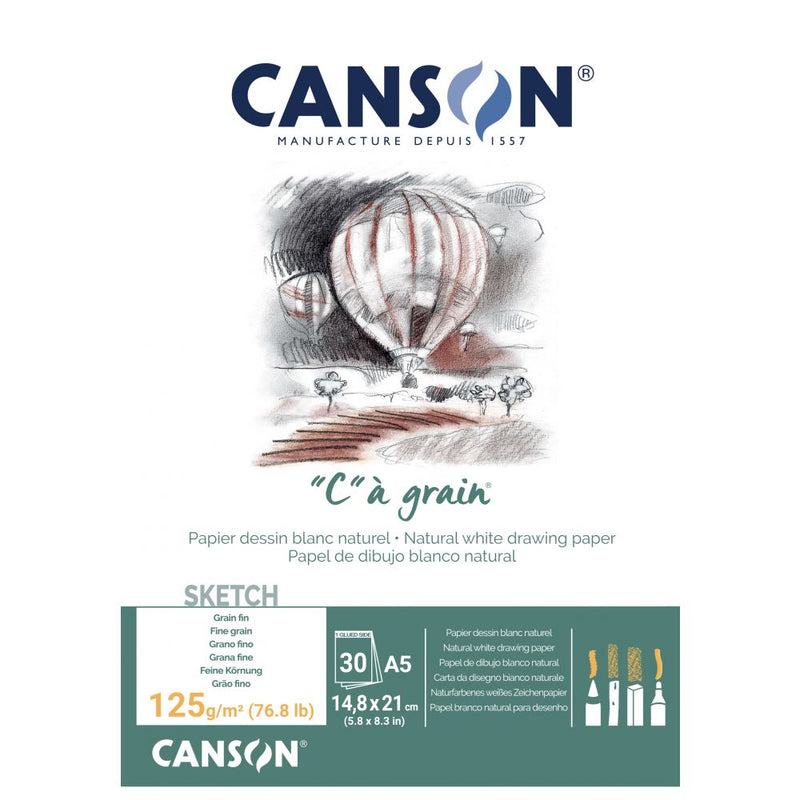 Canson C à Grain Drawing 180 GSM Fine Grain 14.8x21cm, A5 Paper Pad(Natural White, 30 Sheets)