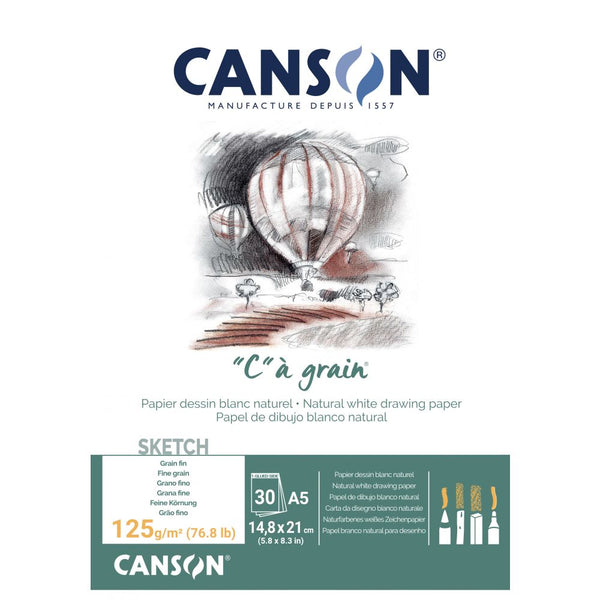 Canson C à Grain Drawing 125 GSM Fine Grain 14.8x21cm, A5 Paper Pad(Natural White, 30 Sheets)