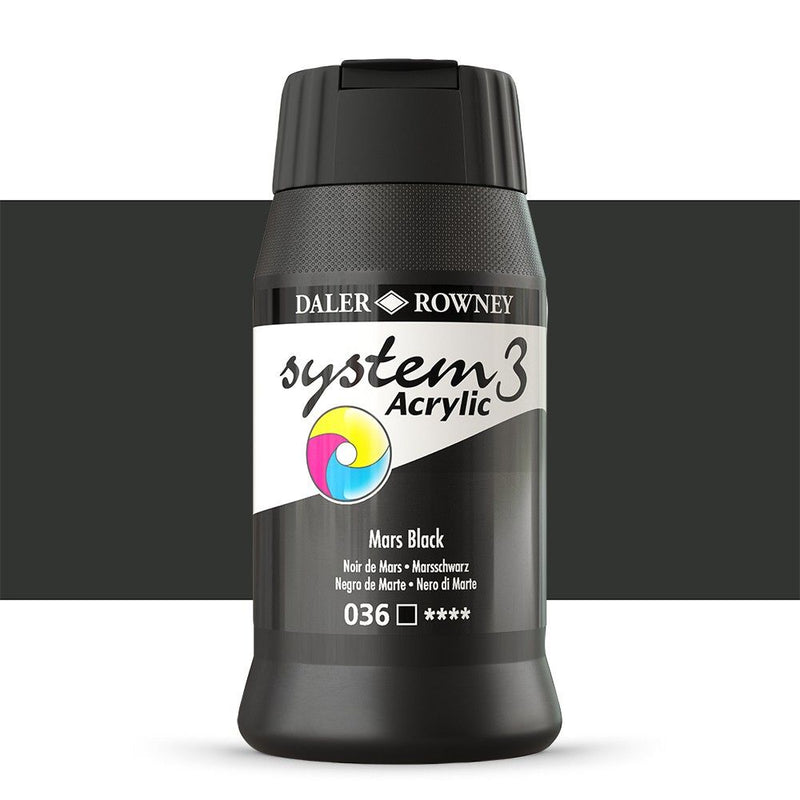Daler-Rowney System3 Acrylic Colour Paint Plastic Pot (500ml, Mars Black-036) Pack of 1