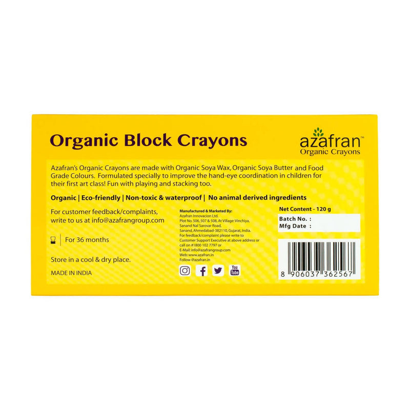 Azafran Non-Toxic Plant-Based Block Crayons(8 Colours)