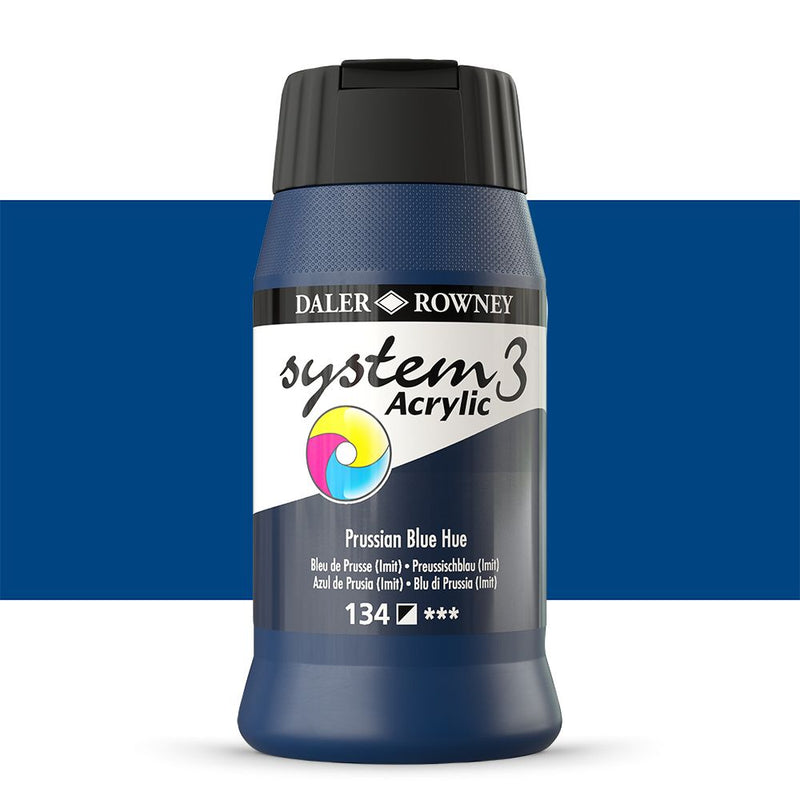 Daler-Rowney System3 Acrylic Colour Paint Plastic Pot (500ml, Prussian Blue Hue-134) Pack of 1