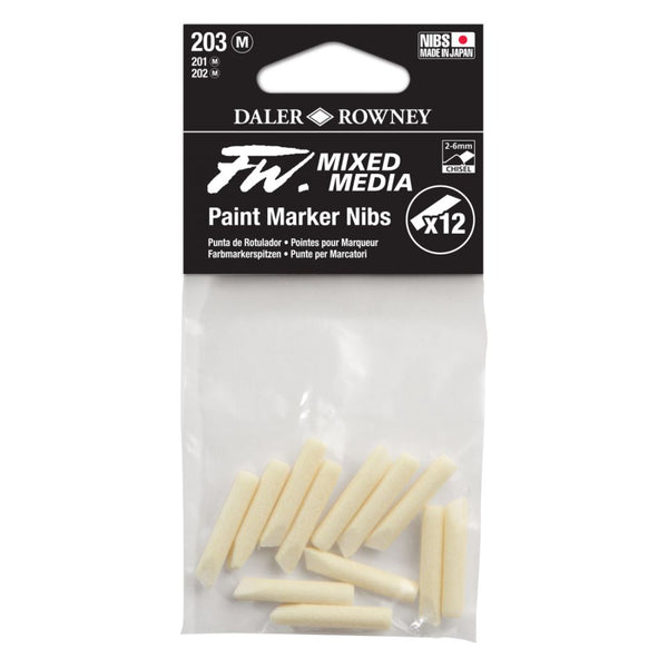 Daler-Rowney FW 2-6mm Mixed Media Paint Marker Nibs Set (12 x Chisel Nibs, 203 Medium)