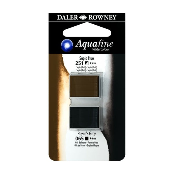 Daler-Rowney Aquafine Watercolour Blister pack (Half Pans, Sepia Hue/Payne's Grey-021), Pack of 1