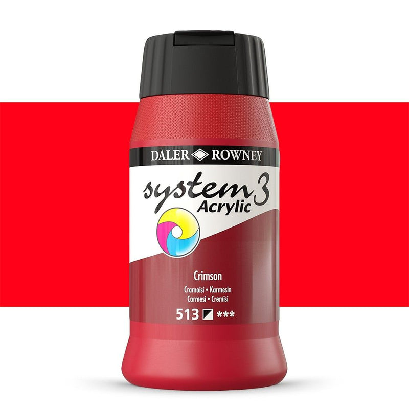 Daler-Rowney System3 Acrylic Colour Paint Plastic Pot (500ml, Crimson-513) Pack of 1