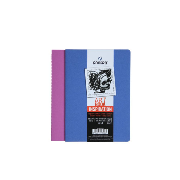 Canson Inspiration 96 GSM Light Grain 14.8x21cm, A5 Hardbound Books (Pack of 2, Ultramarine & Violet, 30 Sheets)